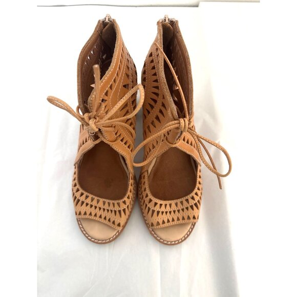 Jeffrey Campbell Block Heel 9 Cordillo Tan Cutout Lace-Up Sandal Coastal Cowgirl - Picture 3 of 12